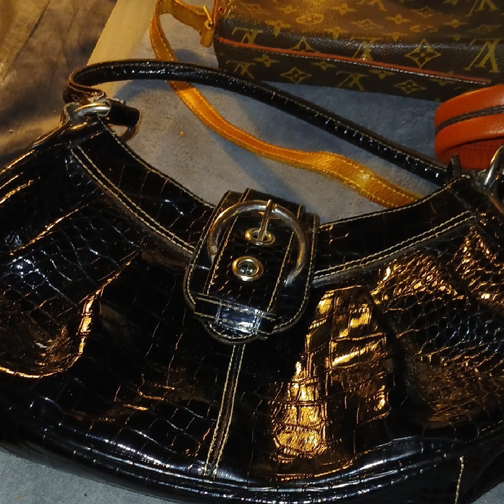 Nine West Black Shoulder Bag with Glossy Finish